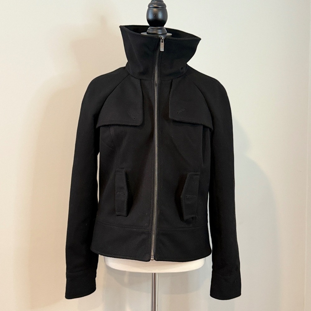 Black Wool Sugarfly Zip Front Jacket Fold Over Collar Utility Pockets - Picture 2 of 16